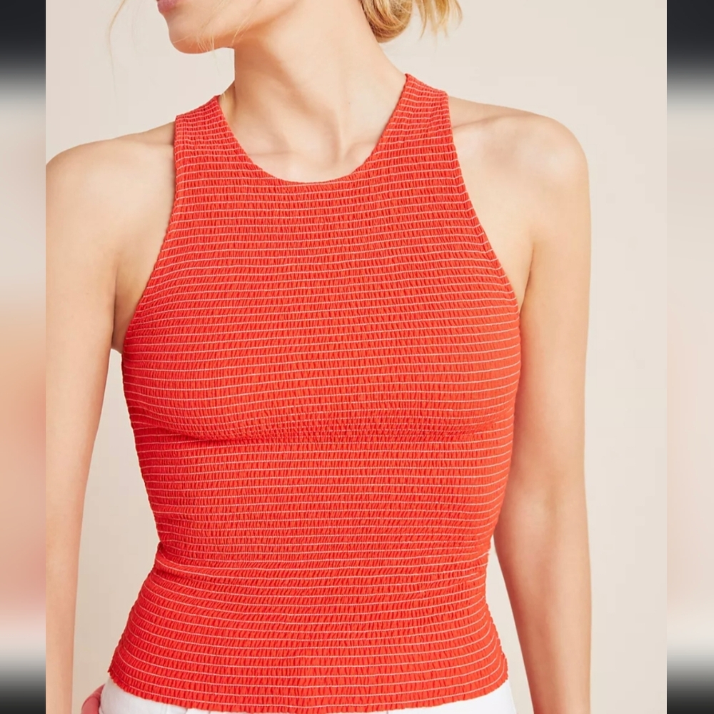 Anthropologie Smocked Racerback Tank